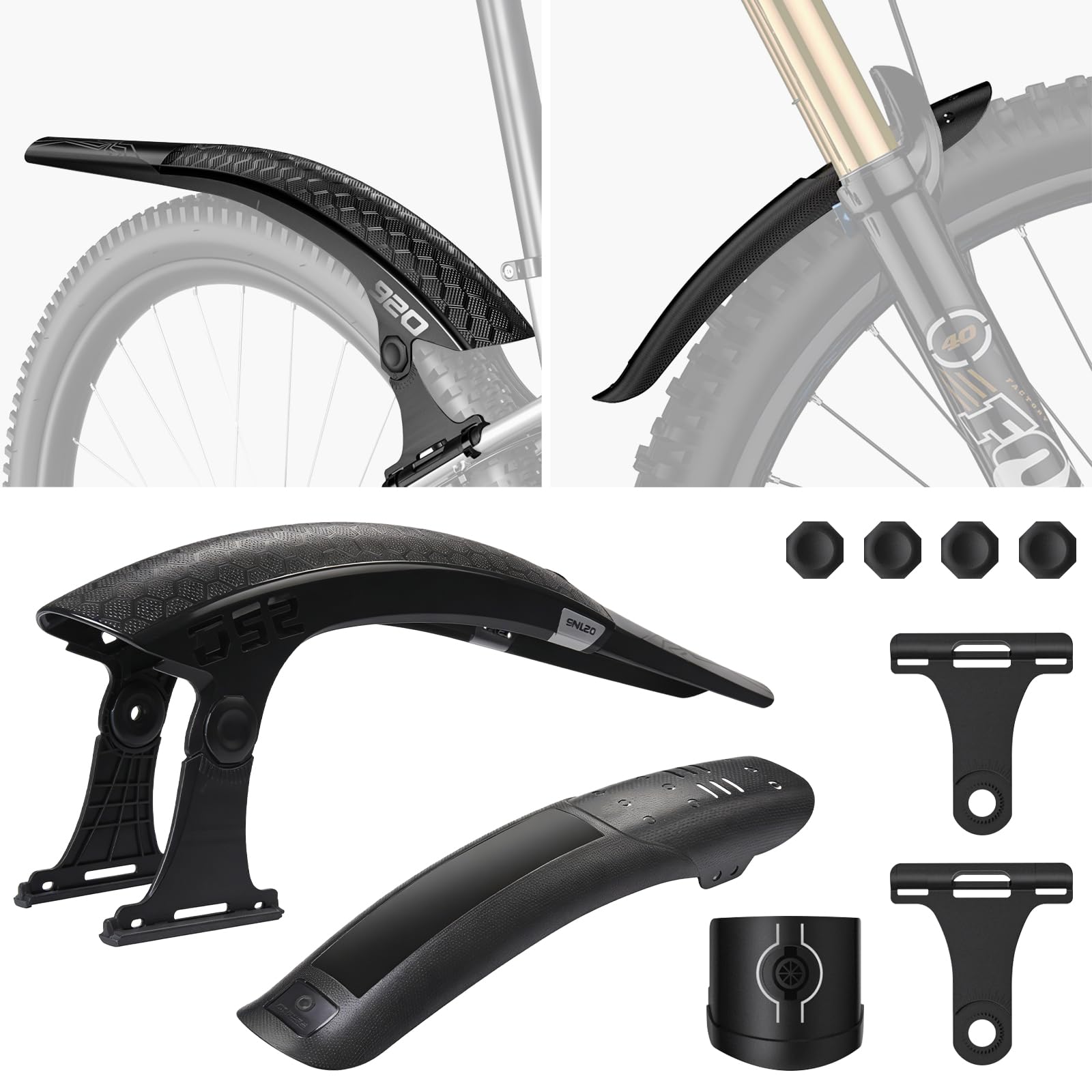 Euablfo Fahrrad Schutzblech Set Mountainbike, Fahrrad Schutzblech, Bohrungsfreie Montage, Winkel Einstellbar, Mudguard MTB Vorne & Hinten, Universeller Spritzschutz Schwarz, 24-29 Zoll
