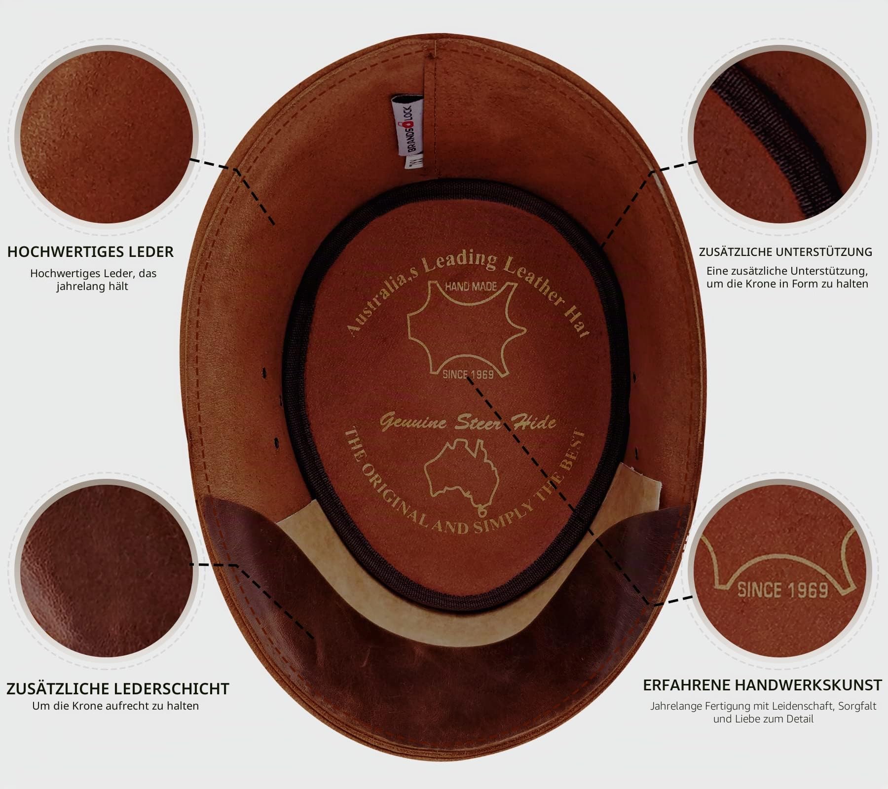 Australischer Lederhut mit geflochtenem Band Original Cowboy Buschhut