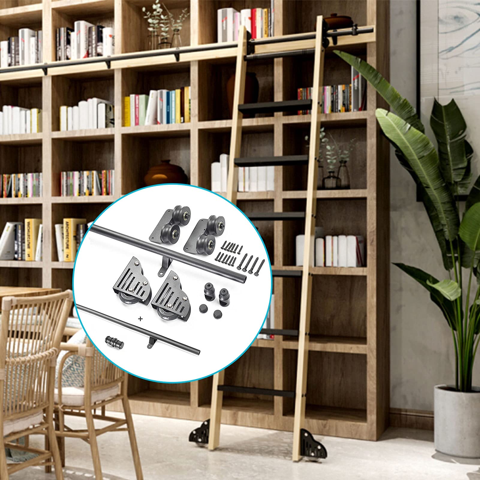 Kit de porte de grange coulissante noire MiroDo avec rail d'extension pour échelle de maison