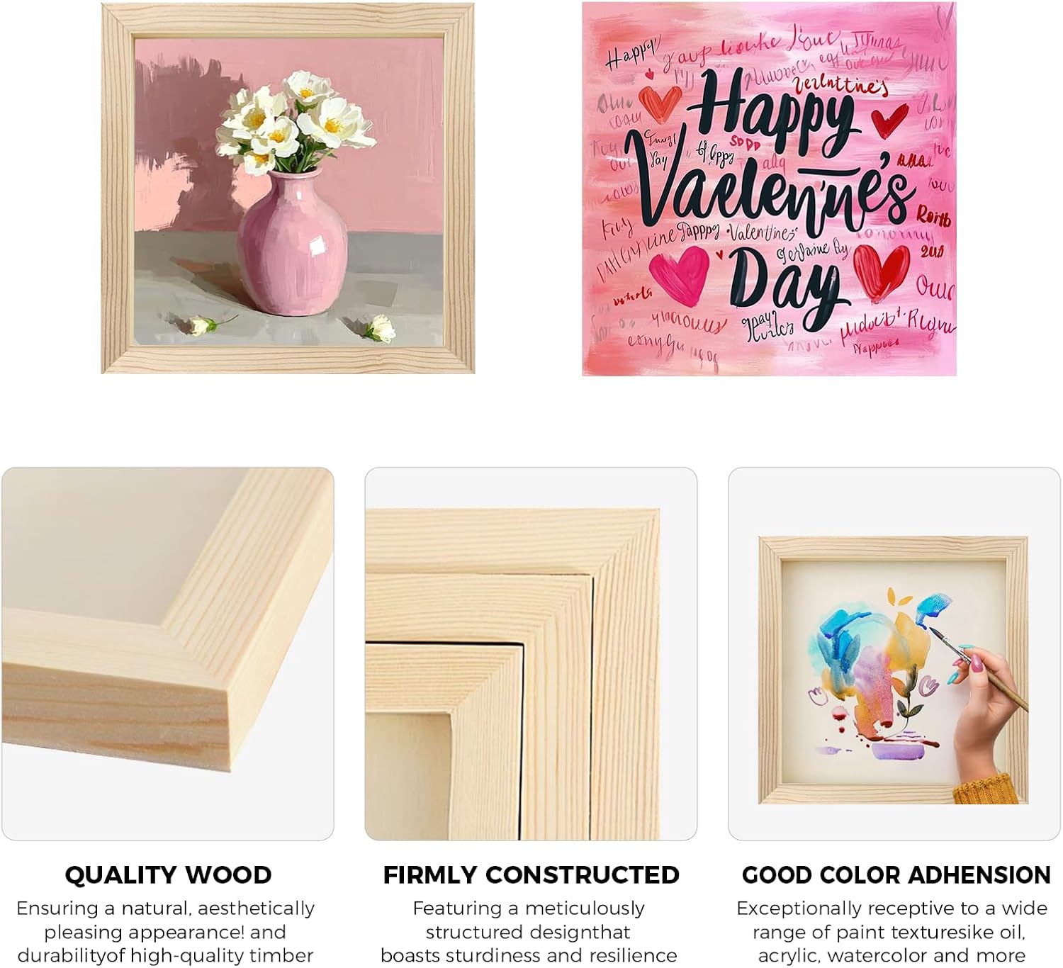 8 Pack 6 x 6 inch Wood Panel Boards,Unfinished Wood Frames for DIY Art Projects, Square Canvas for Painting, Pouring, Arts Use with Oils, Valentine's Day Halloween Christmas Decorative Panel Canvas