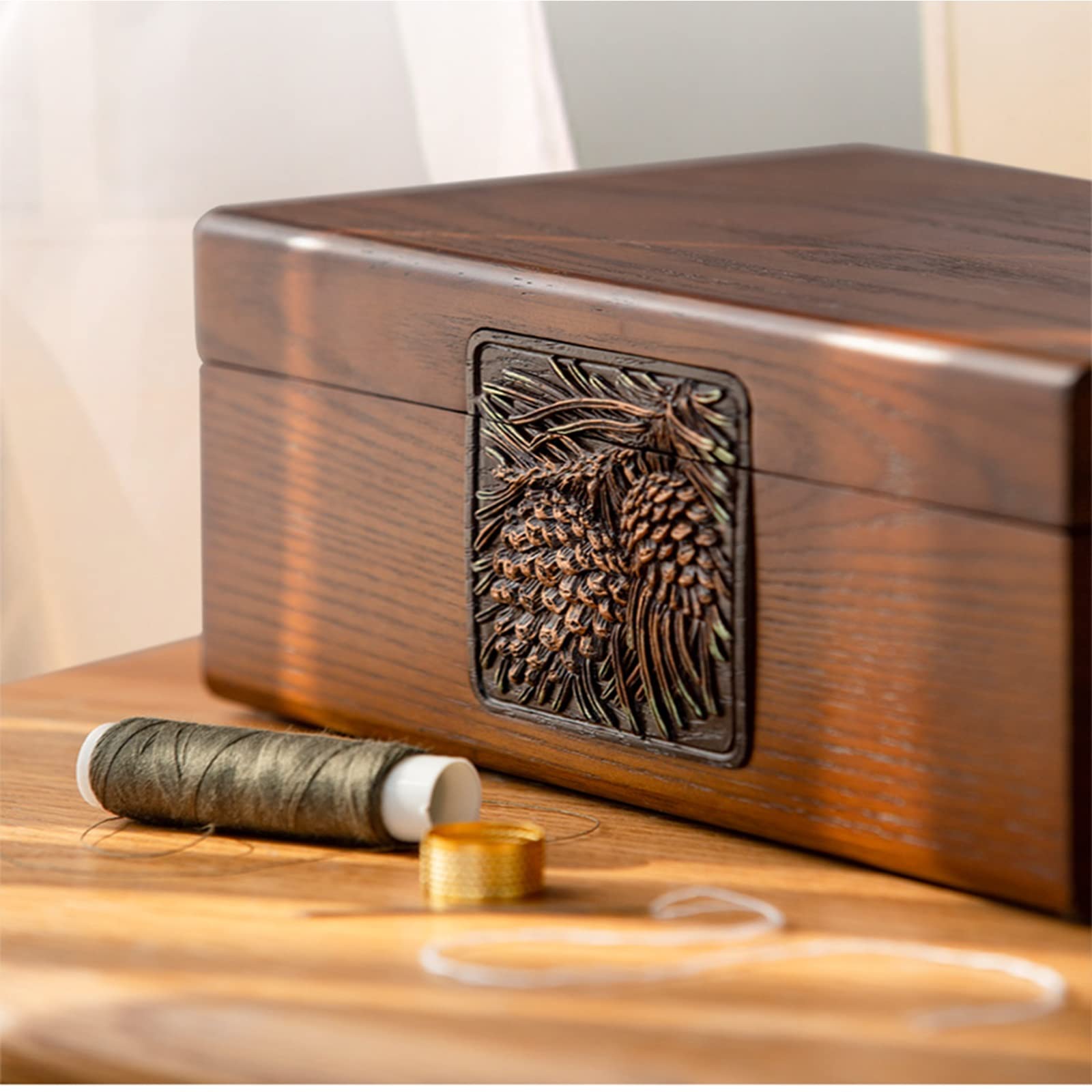 Cestas De Costura Grandes De Madera, Caja De Costura Expandible Clásica, Cesta De Almacenamiento, Asa De Transporte Fácil, Caja De Kit De Costura, Cesta Con Compartimento (21,5 X 9,4 X 13,7 Cm)