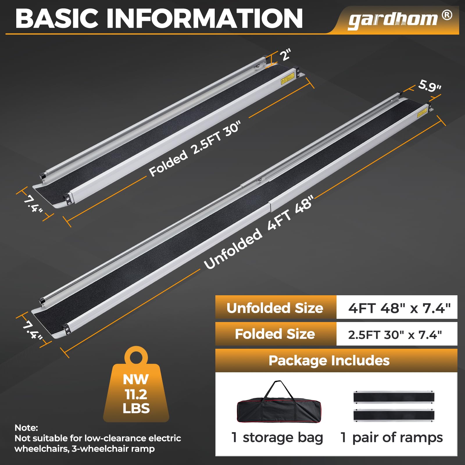 gardhom 2 rampas telescópicas de 4 pies para sillas de ruedas, capacidad de 600 libras, rampas portátiles para silla de ruedas para escalones, umbral del hogar, puertas, escalones, escaleras con bolsa