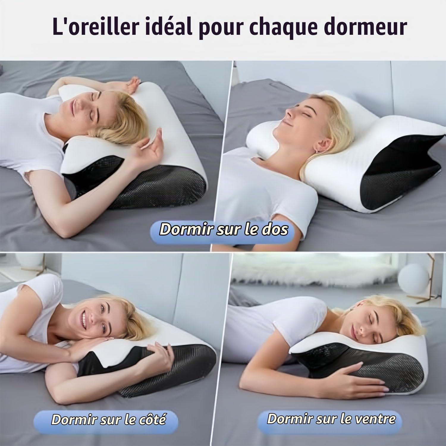 Générique Paris Oreiller SOYA 2.0, Oreiller Ergonomique Cervical, Soutien Cervical 6 Zones, Mémoire De Forme Haute Densité, Soulage Douleurs Cou & épaules (Gris)