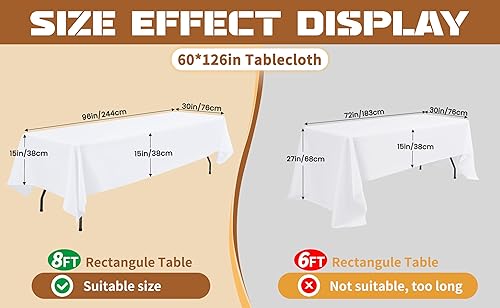 Miniatura 9 de Paquete de 10 manteles rectangulares color blanco, mantel de poliéster de 60 x 126 pulgadas para mesa de 8 pies, resistente a las manchas, tela