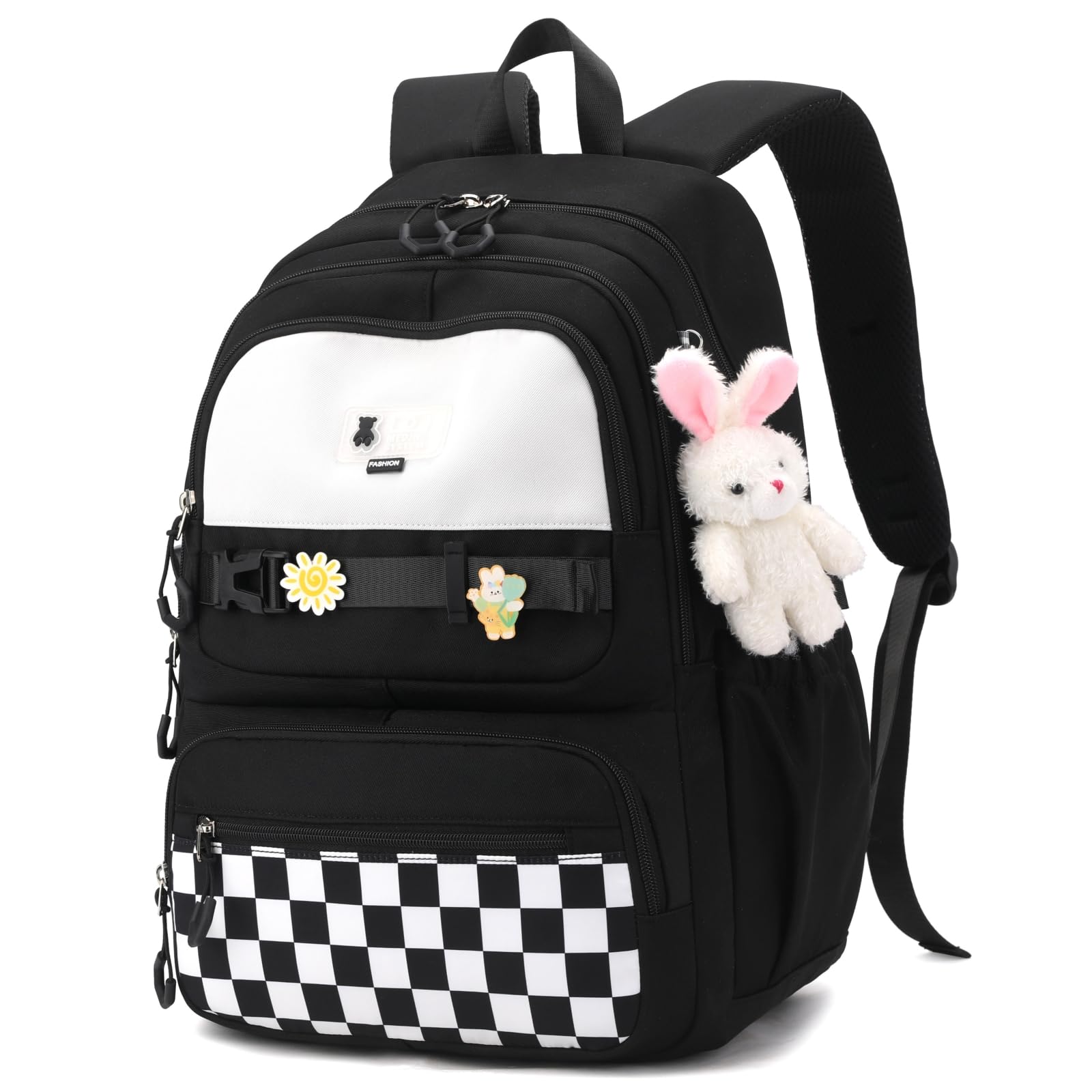 Amythe Sac a Dos Fille, Cartable Primaire Etanche pour Enfant, Sacs à Dos Scolaire Loisir Nylon, Sac D'école Filles Adolescent Pour L'école et les Voyages -Noir