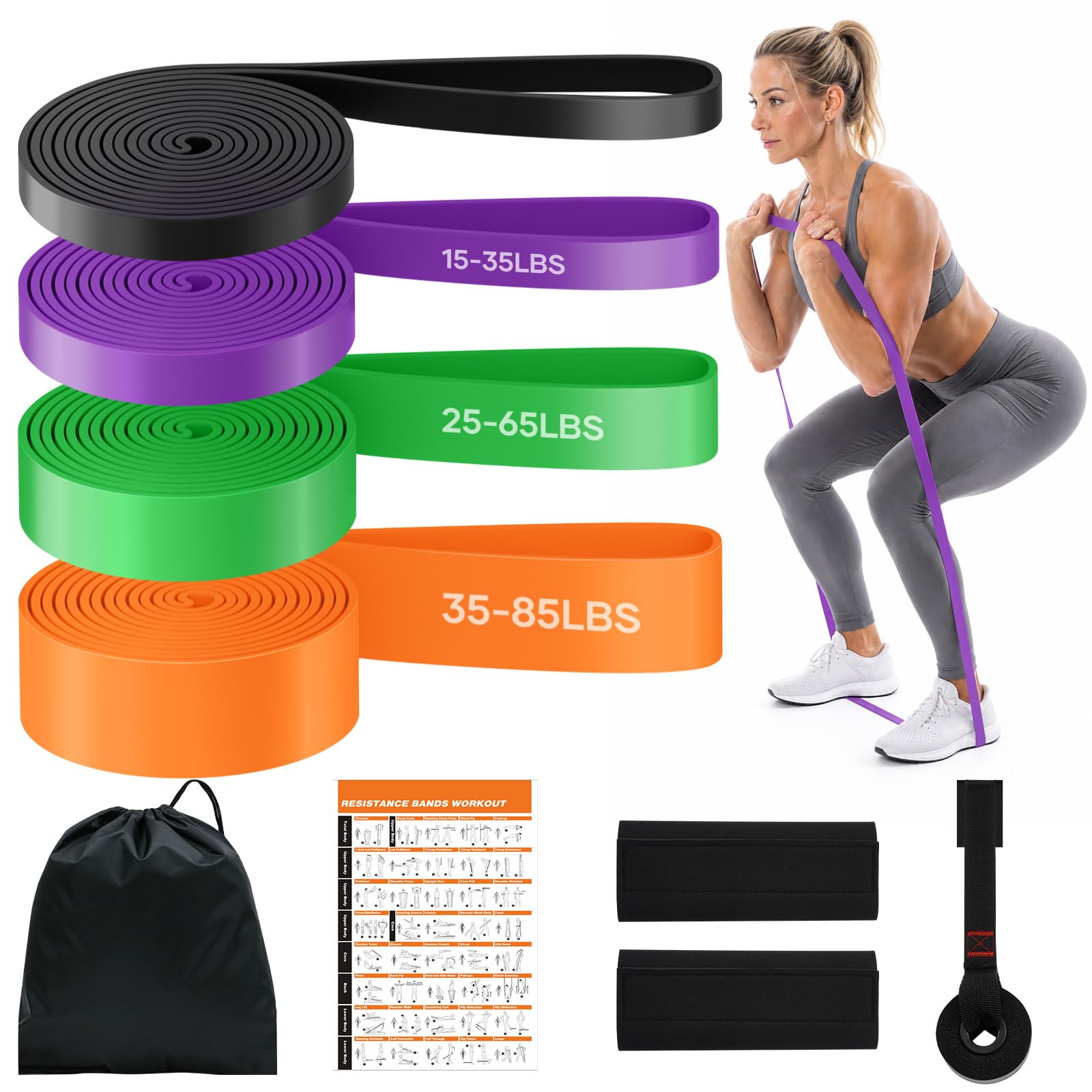 Fitnessbänder Widerstandsbänder 5er Set, Resistance Bands con 4 Livelli di Resistenza, Elastici Fitness con Guida agli Esercizi e Borsa da Trasporto, per Allenamento Muscolare e Yoga