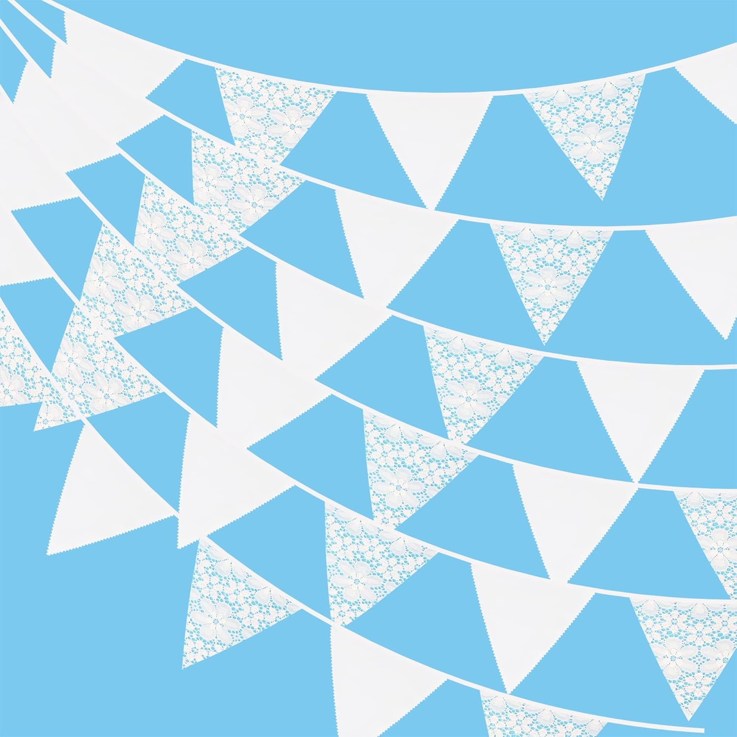 G2PLUS 12M Guirnalda Banderines Blanco y Encaje con 42 Piezas Banderines de Algodón Pancarta Triángulo para Boda Cumpleaños Fiesta Jardín