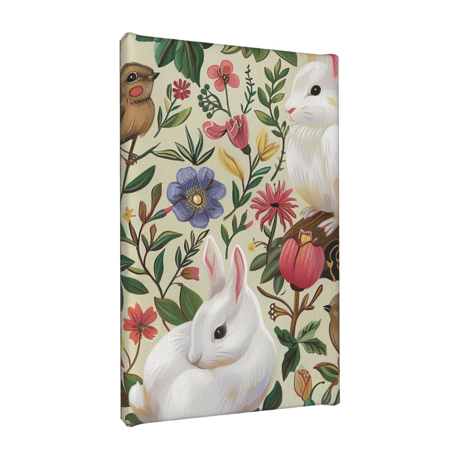 YKLJG Flowers Bunnies Birds Printed Wall Art Canvas Painting 20x30 CM Wooden Framed Picture Painting Artwork Prints for Bedroom Kitchen Home Office Decor