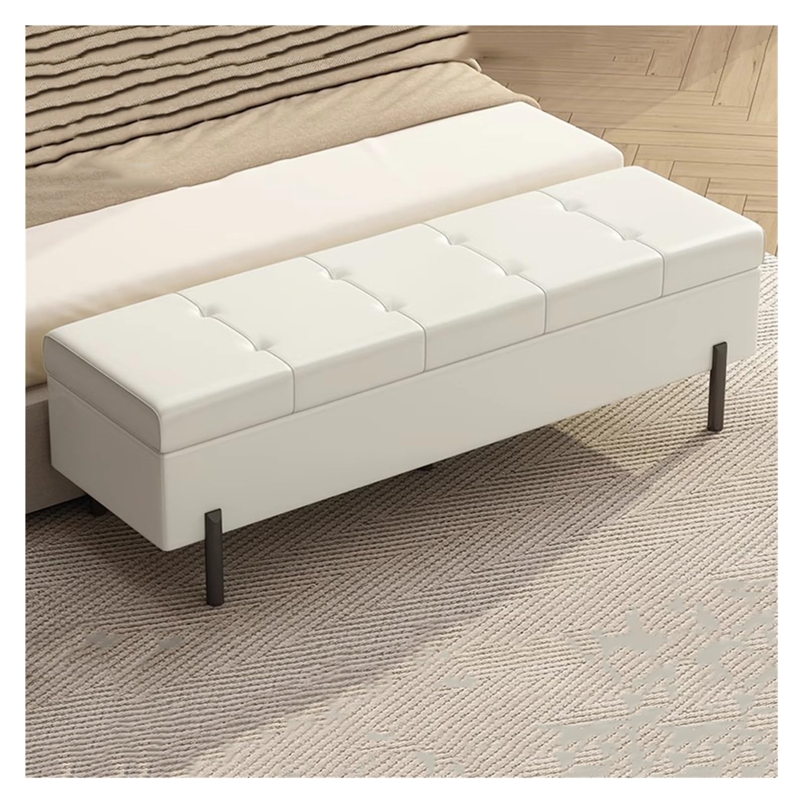 ZHANGshouf Rectangular Leather Storage Ottoman Bench with Upholstered Footstool Living Room End of Bed Bench Storage Chest (Cream 60CM)