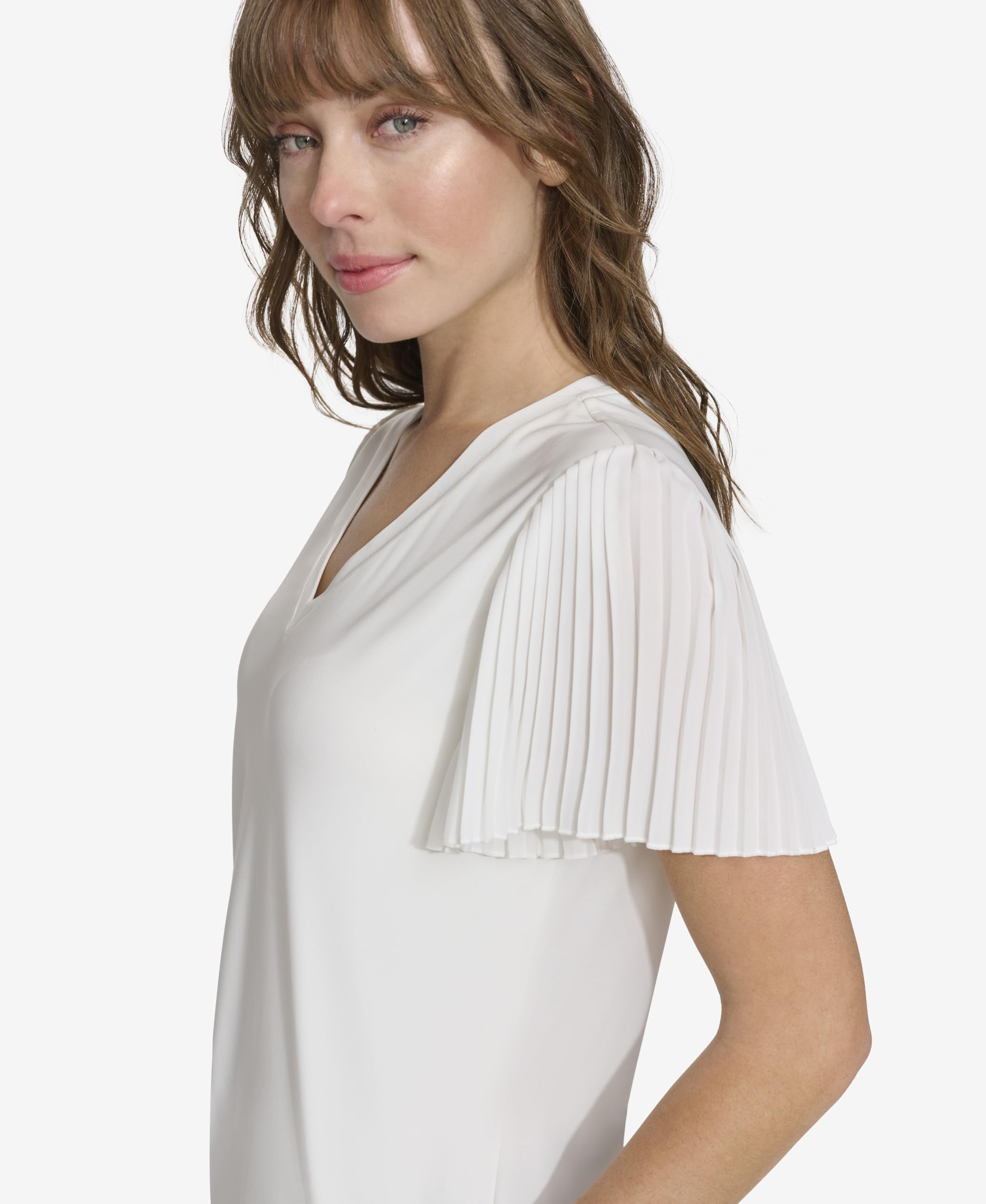 Tommy Hilfiger Short Sleeve Mixed Media Top Top a Maniche Corte con Tecnica Mista Donna