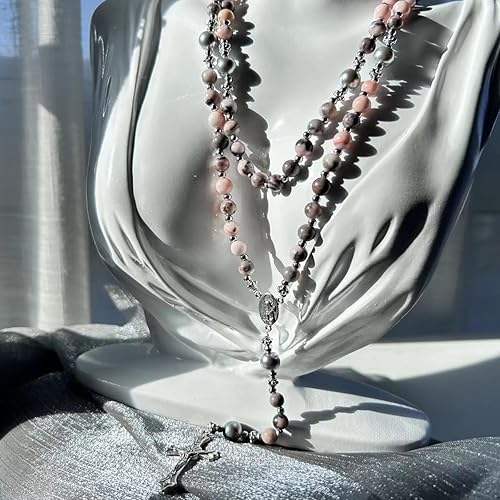 Vista 31 de Tiger Eye Cross Necklace for Men, Obsidian Necklace, Hematite Cross Pendant Lava Rock Rosary Healing Crystal Necklaces