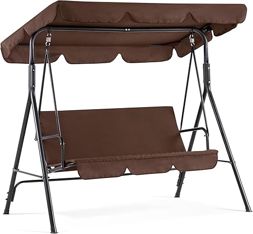 MCombo - Silla de columpio para patio al aire libre, sillón balanceable con toldo ajustable para 3 personas, cojines extraíbles, 4003