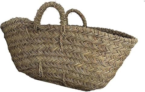 JARDIN202 - Capazo de Esparto con Asas Decorativo | Capazo Fibra Natural Sostenible | Cesto para Leña | 35 x 18 x 11 cm -