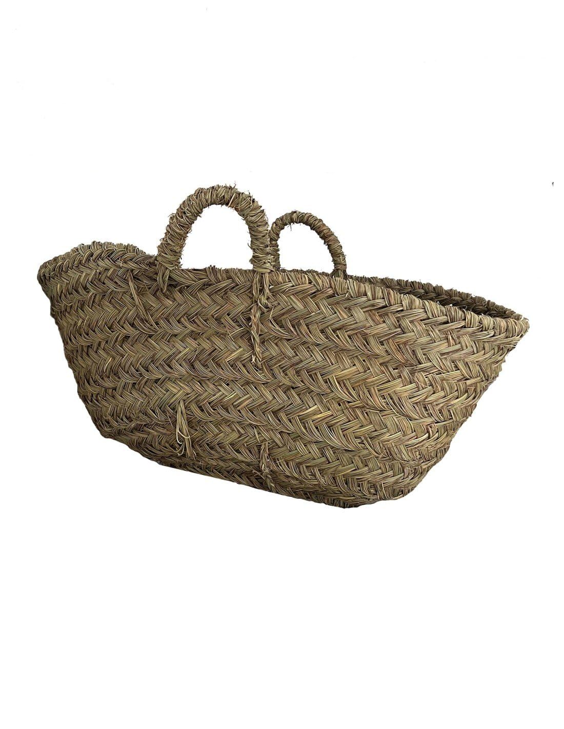 JARDIN202 - Capazo de Esparto con Asas Decorativo | Capazo Fibra Natural Sostenible | Cesto para Leña | 66 x 49 x 33 cm -