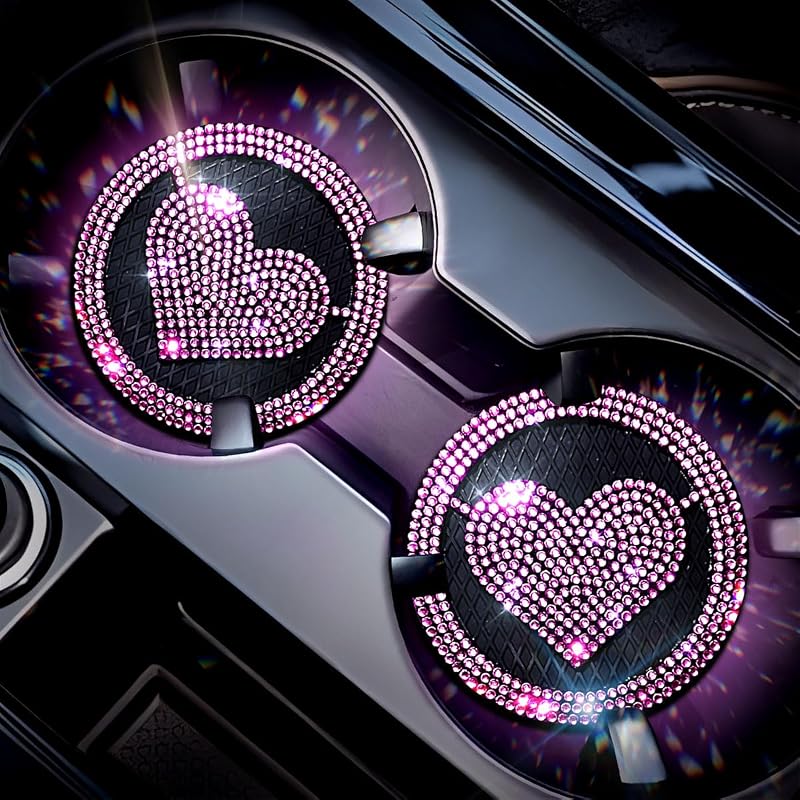 Kit com 2 Porta-Copos para Carro com Strass e Silicone Rosa BDheart-Pink 2 – 6,99 cm