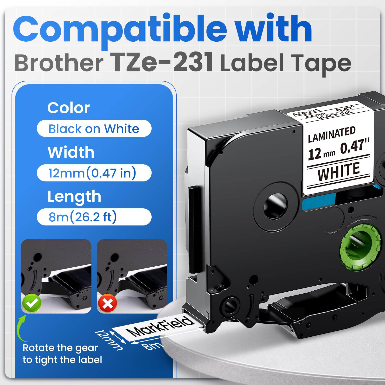 Nastro Brother Pt-h107 5 Nastri Laminati Brother TZe-231 12mm, Bianco Su Nero, Resistenti All'acqua E Agli Agenti Chimici Nastri Brother P-Touch - Foto 5