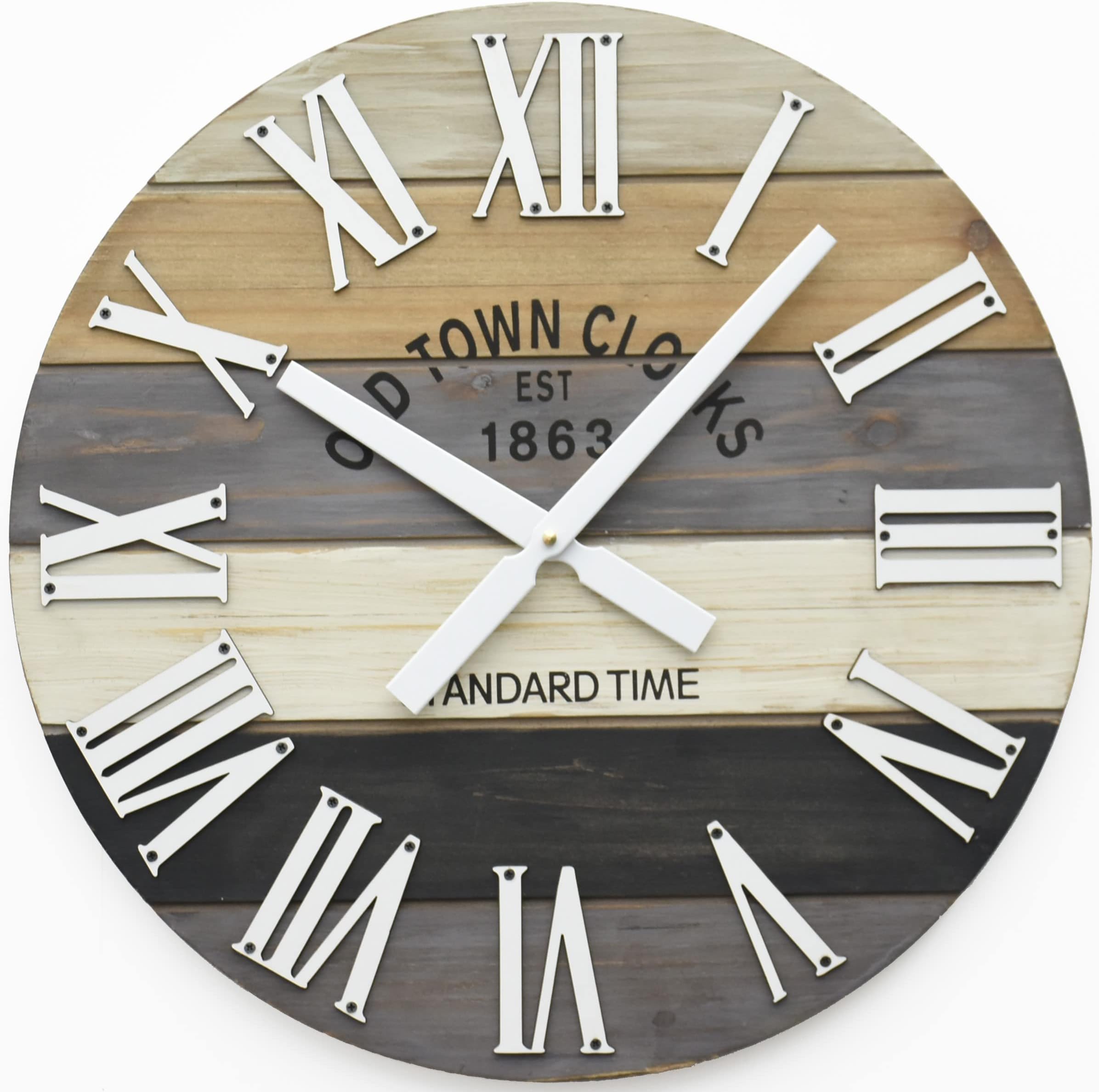 Oldtown Clocks 30" Wooden Multi-Color Maritime Coastal Beach Large Roman Wall (Grey, 30 inch)