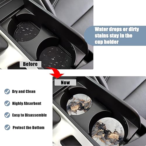 Miniatura 4 de Portavasos para automóvil, posavasos de cerámica absorbente de mármol blanco y negro, posavasos para portavasos de automóvil, accesorios para