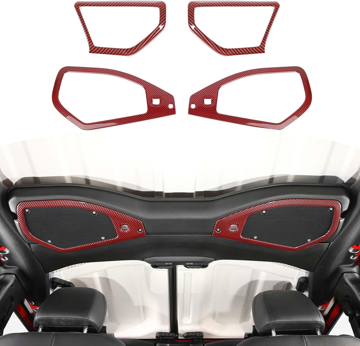 for 2024 Jeep JL A Pillar Top Roof Speaker Trim Cover Fit for Jeep Wrangler JL JLU Gladiator JT 2024 Up Red ABS Carbon Fiber Interior Accessories 4pcs