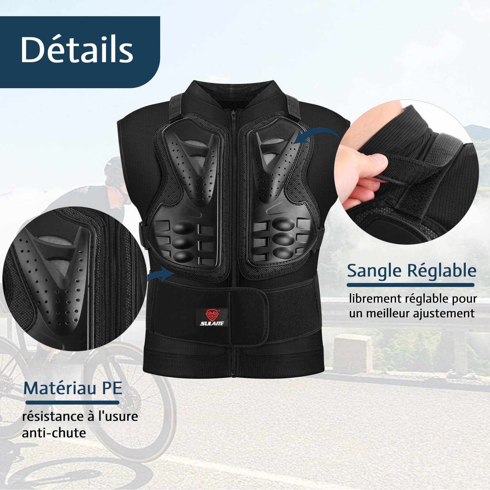 Armure Moto Vélo Dorsale Moto Homme Femme Plastron VTT Pare Pierre Moto Cross Protection Equipement pour Cyclisme Sports Extérieur