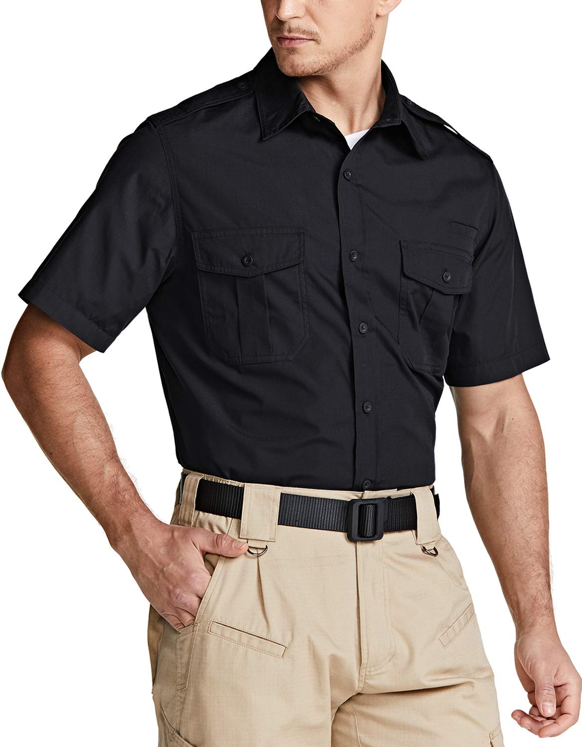CQR Men's Short Sleeve Work Shirts, Ripstop Military Tactical Shirts, Outdoor UPF 50+ Breathable Hiking Shirt