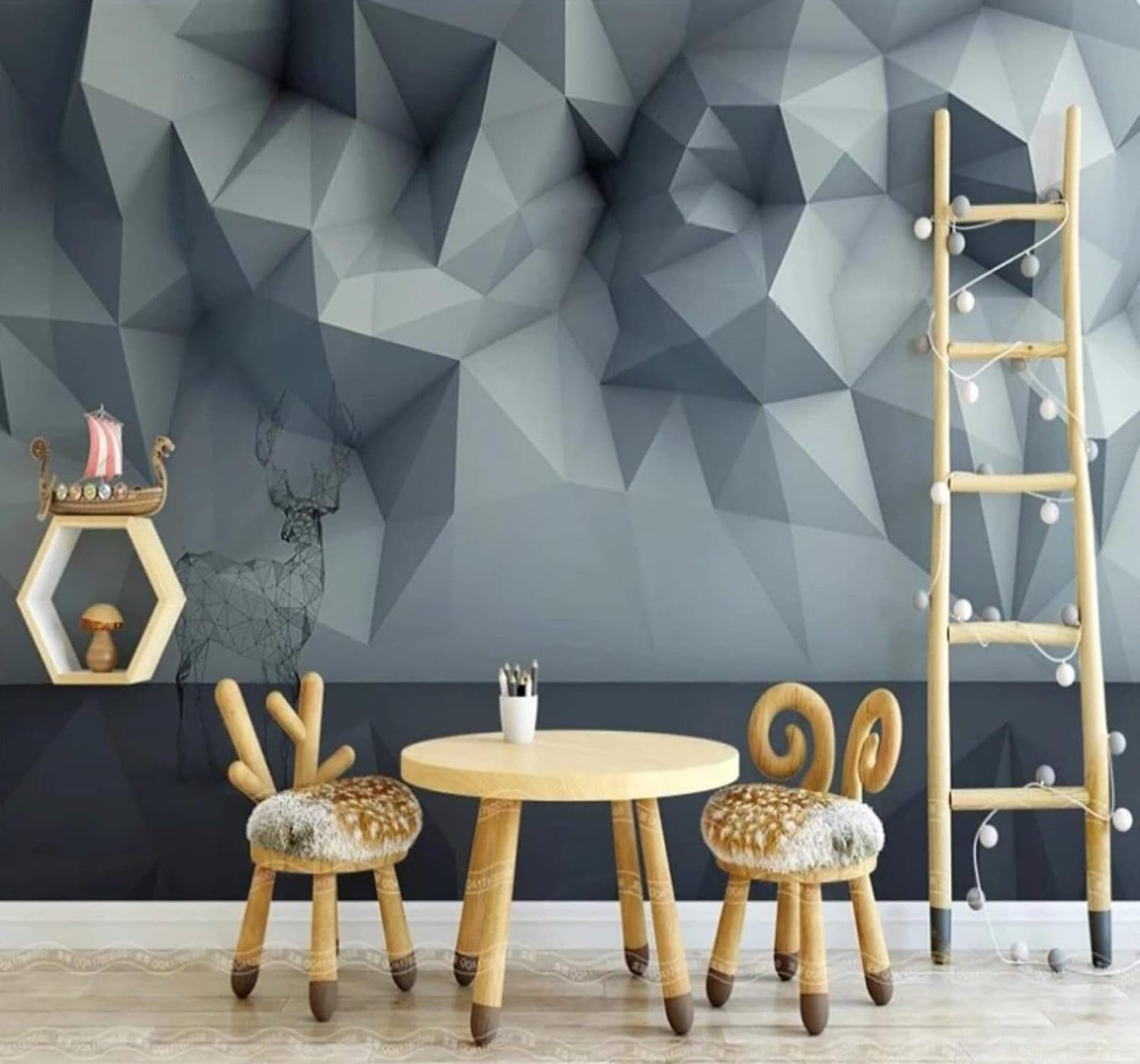 Three Dimensional Geometric Abstract Moose Unique 3D Wallpaper Easy Install Feature Office Living Room Sofa Bedroom TV Background Wall Decoration-250cm×170cm