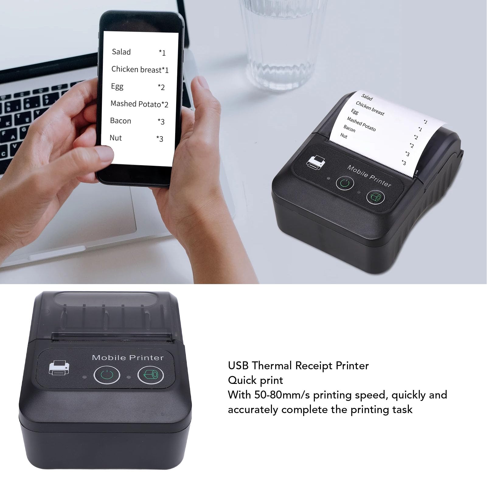 Jectse Bluetooth-Thermo-Belegdrucker, 58-Mm-POS-Drucker, 50 Bis 80 Mm Druckgeschwindigkeit Thermodrucker mit USB-Seriell-Ethernet, für Android, für Wins-Systeme