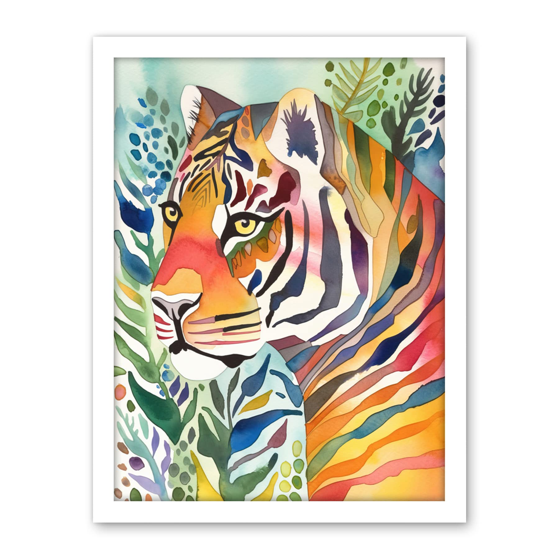 Artery8 The Hidden Tiger Folk Art Artwork Framed Wall Art Print 18X24 Inch