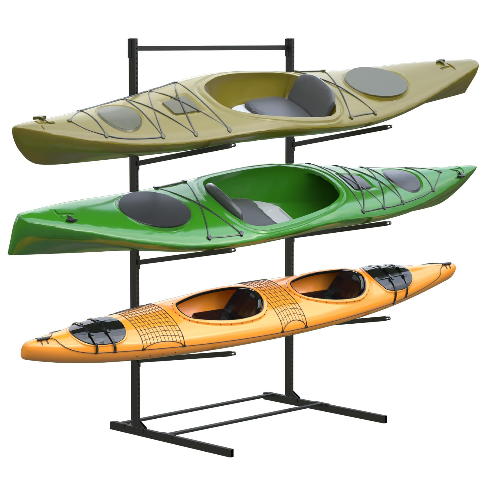 Lknnxs Kayak Rack 3-Tier, Heavy Duty Kayak Storage Rack, Freestanding Paddle Board Storage Stand, Adjustable Tier Canoe Racks, Steel Indoor Outdoor SUP Holder for Garage Dock Boathouse