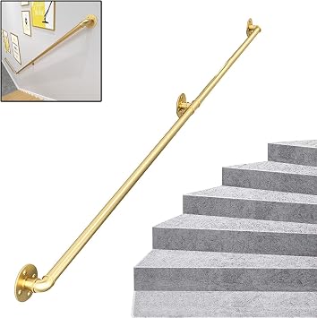 Luyckfrazy Wrought Iron Handrail for Stairs - Complete Kit Gold Wall Mounted Handrails Railings for Indoors Outdoors Steps Bathroom Corridor Support Rod 1m 2m 3m 4m 5m 6m Size 1 FT