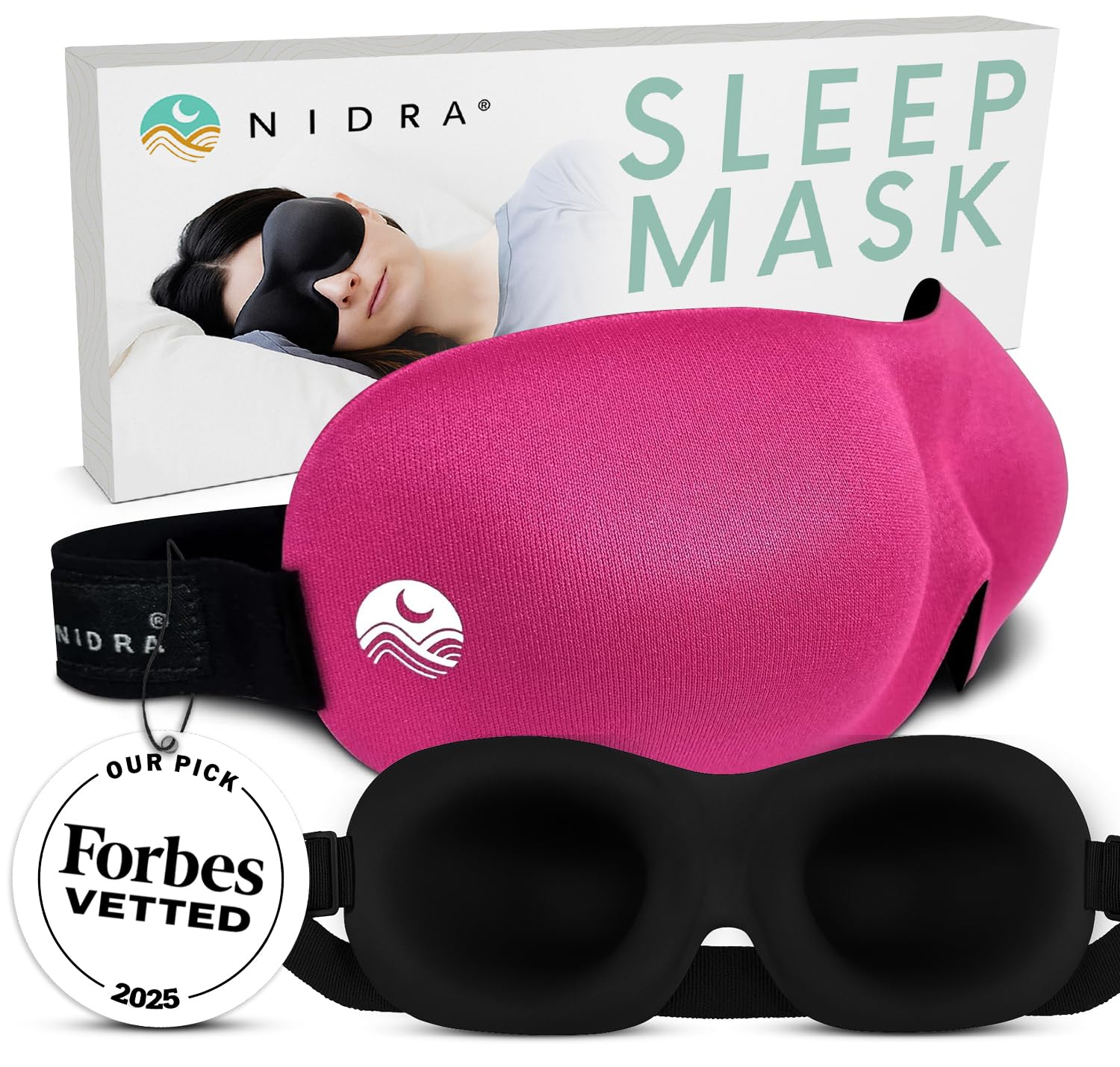 Nidra Contoured Sleep Mask for Side Sleepers – Zero Pressure Fit, Light Blocking Eye Shade for Sleeping & Travel – Pink, Standard Size