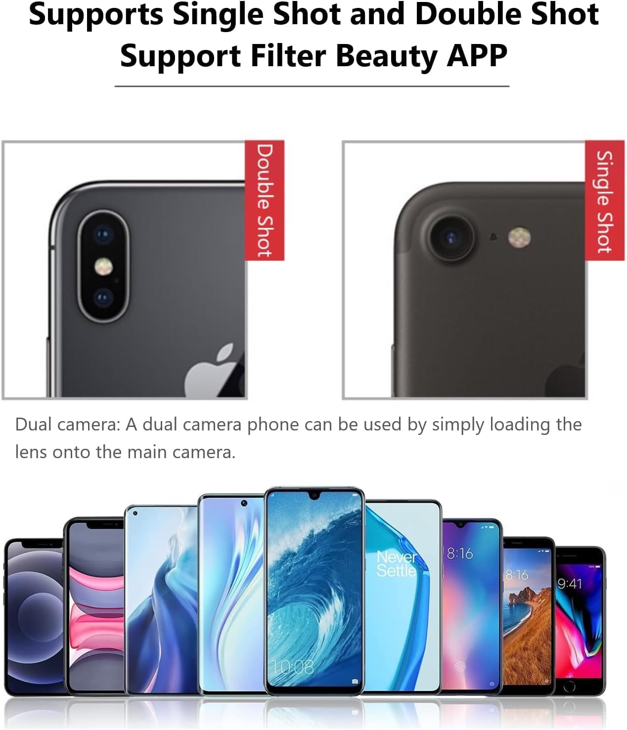 5 en 1 Objectif téléphone, lentille Smartphone,Objectif Fisheye 198°,Objectif Macro 15X+ Grand Angle 0.63,CPL/2X Téléobjectif pour la Plupart des Smartphones (Noir)