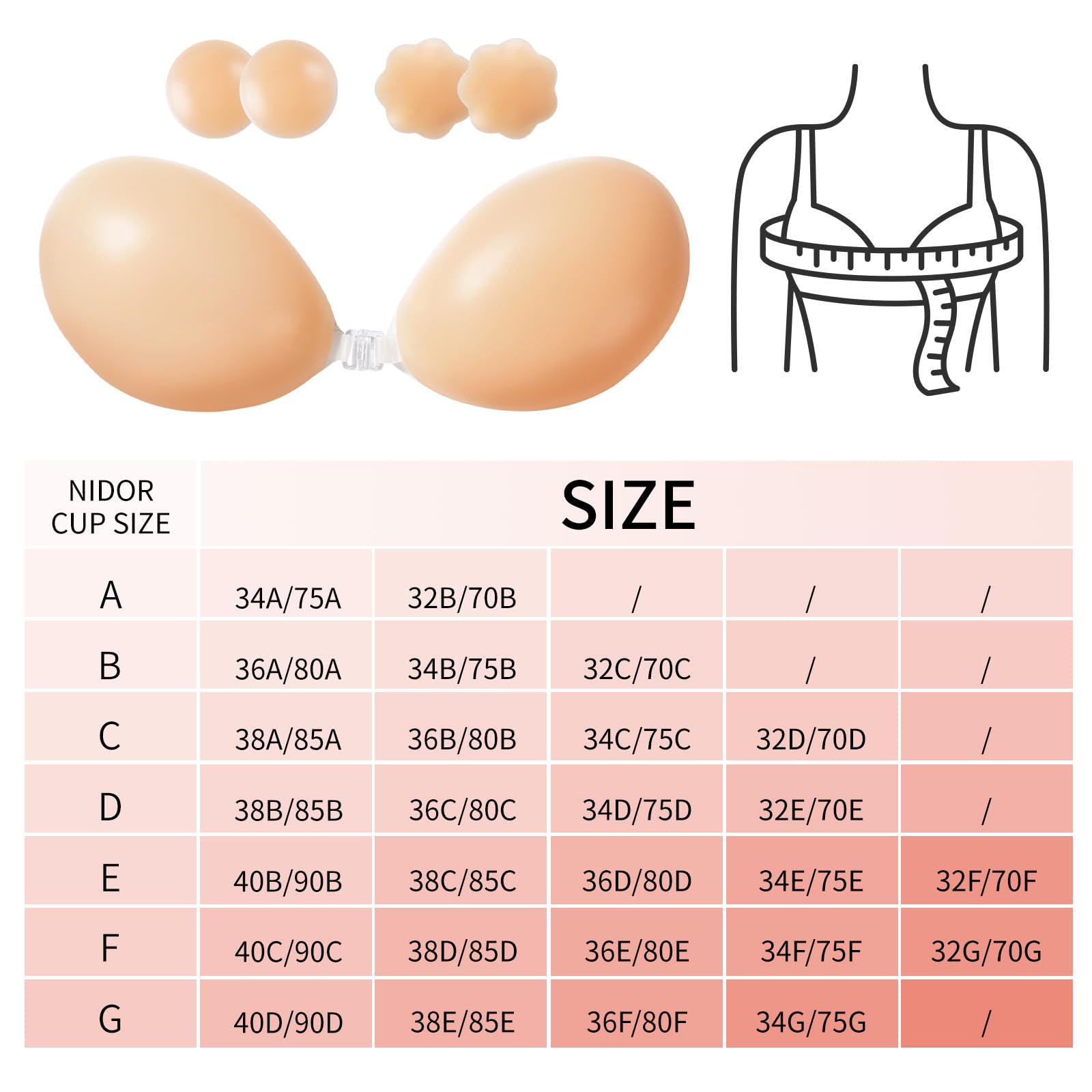 Premillow Sujetador adhesivo sin tirantes, sujetador adhesivo push up, 2 pares de sujetadores de silicona invisibles con cubiertas de pezón para mujer