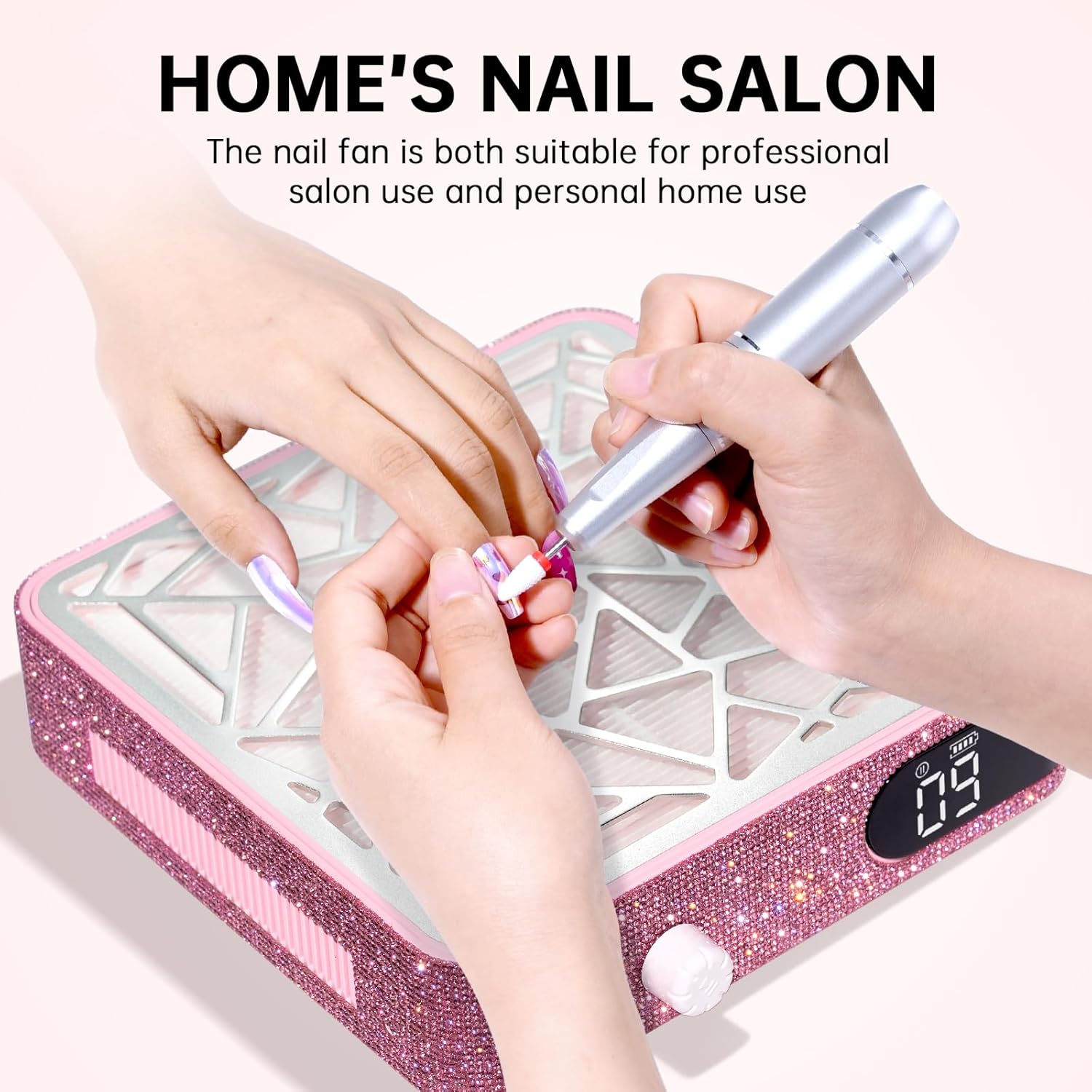 Rechargeable Sparkly Nail Lamp Cordless Nail Dryer & Nail Dust Collector Powerful Nail Dust Vacuum with Reusable Filter