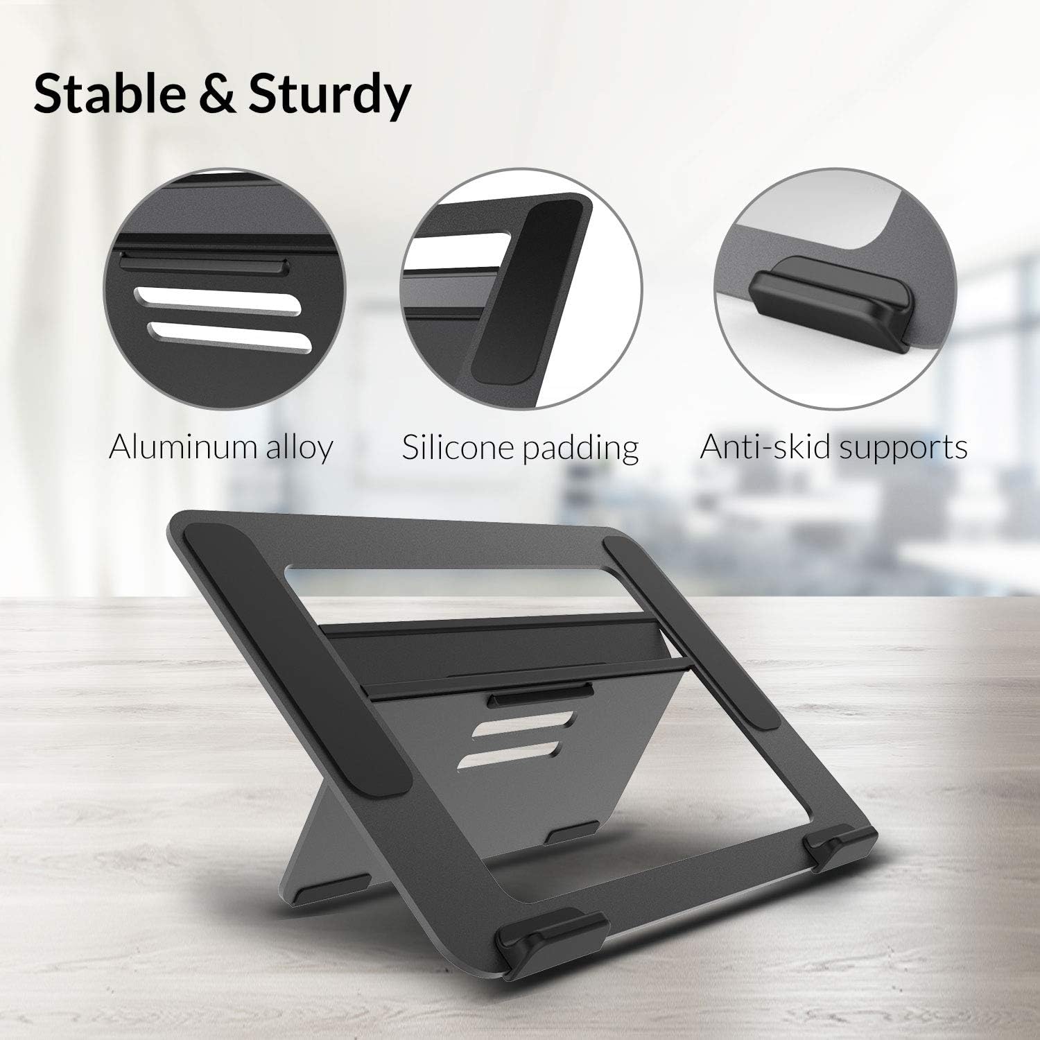Avantree YS104 – Adjustable Aluminum Laptop Cooling Stand for Desk, Portable Holder for iPad, Tablet & Book, Foldable Ergonomic Riser Compatible with 9.7–16” Laptops including MacBook, Dell, HP & More