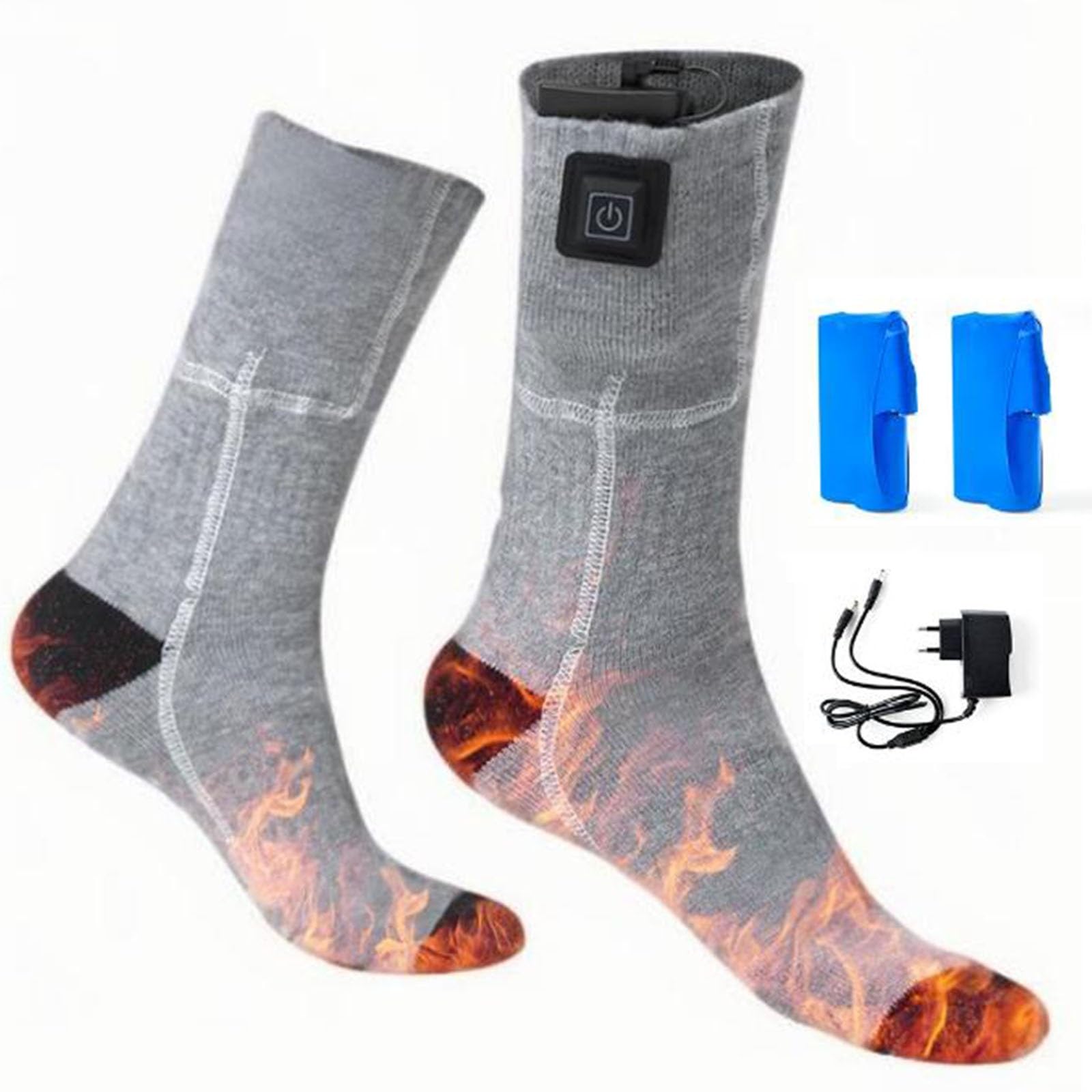 Calcetines Calefactables, 3000mAh Calcetines Termicos Recargables, con 3 Temperaturas, Amplia Zona de Calentamiento, para Esquí, Camping, Ciclismo, Senderismo