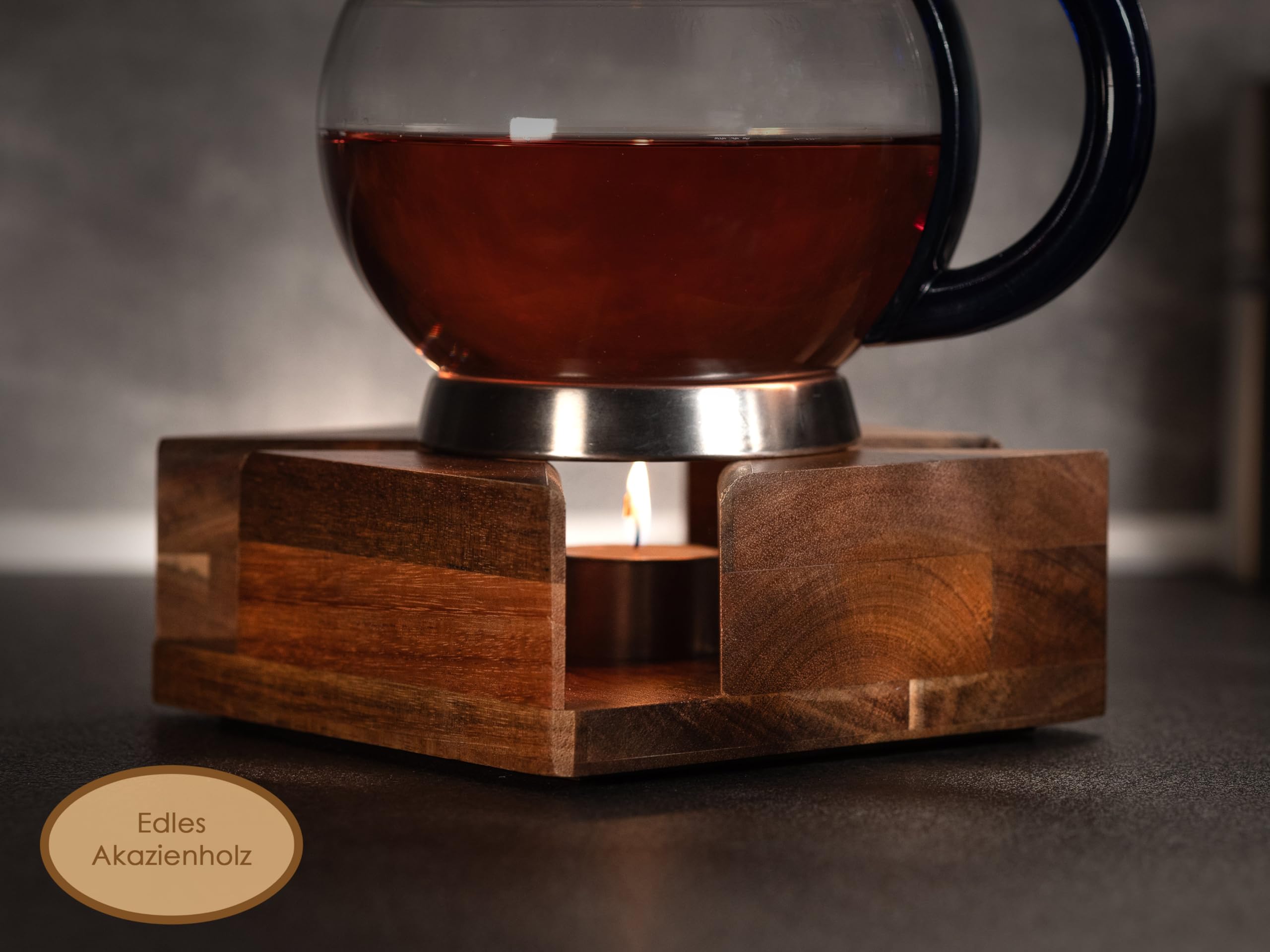 Hanseküche Podgrzewacz z drewna – naturalny do kawy, herbaty i potraw, ręcznie wykonany z świeczką tealight