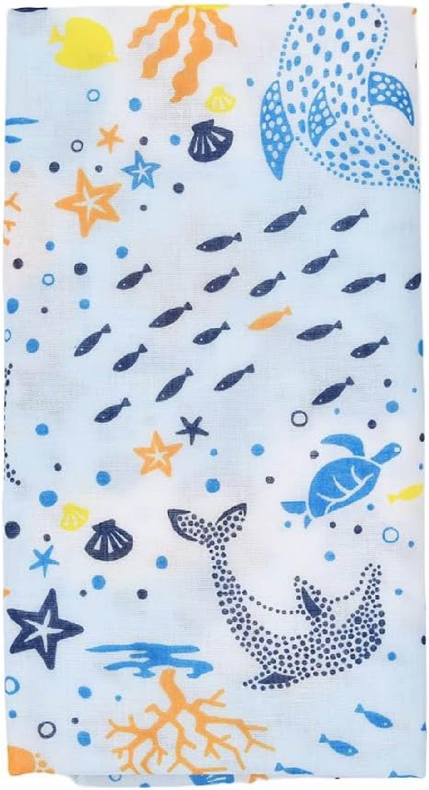 Neko Friend Sea Creatures Print White Japanese Gauze Tenugui Towel – Made In Japan (1, Medium)