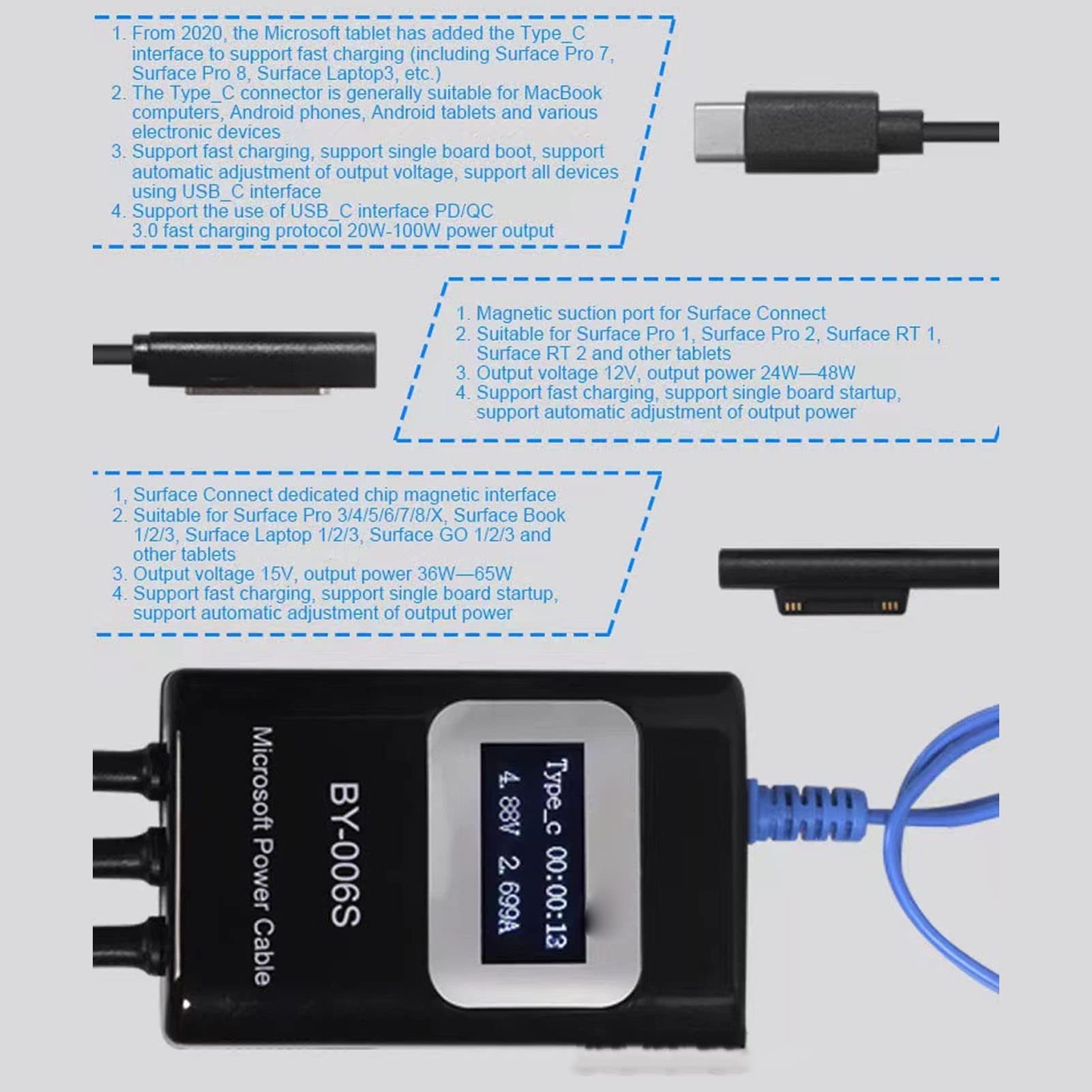 Kabel Sterujący Rozruchem Zasilania do Tabletów z Wyświetlaczem LED do Szybkiej Diagnostyki i Naprawy Usterek 1 Jednostka