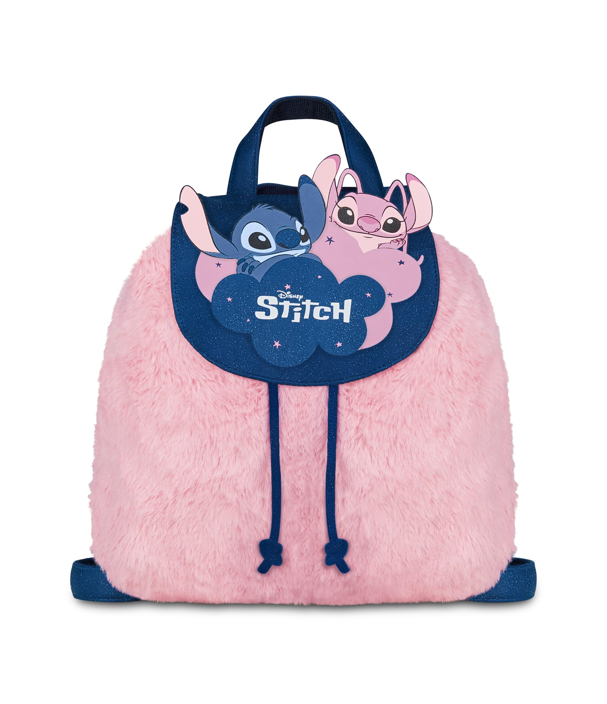 Seven LILO & Stitch Starry Eyed Girls Faux Fur Patch Flap Drawstring Opening Adjustable Shoulder Straps Official Merchandise Gift Idea