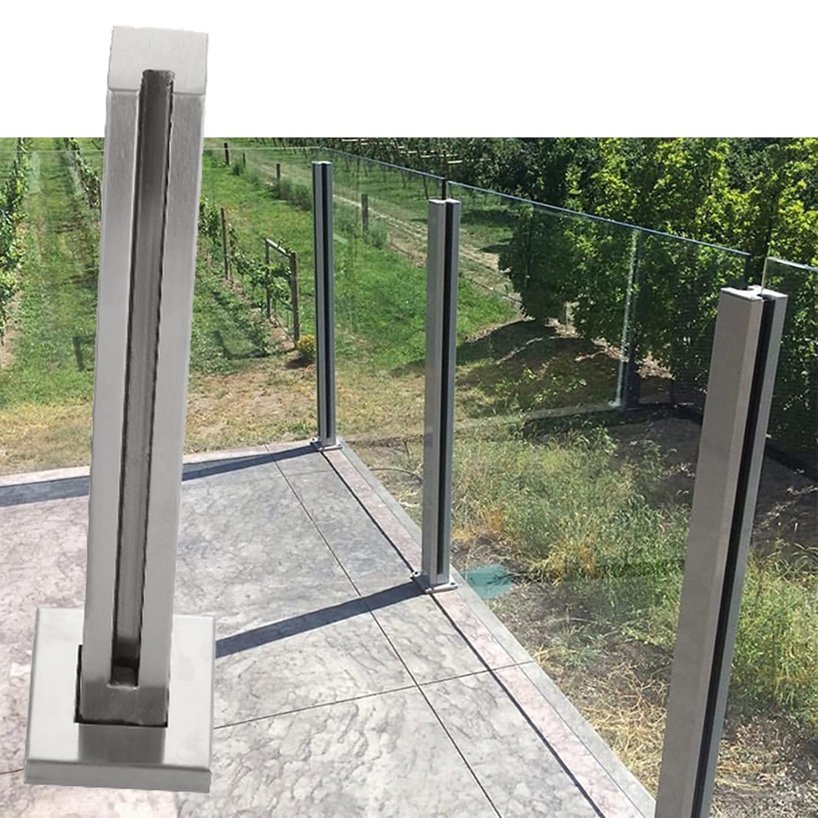 GHHVFEC Balustrade Posts Deck Railing Post System, Glass Stairs Railing Post Indoor Outdoor, Deck Balcony Heavy Duty Safety Balustrade Post Square Glass Clip, Decking Landing Sta,End Post-95cm/37.4