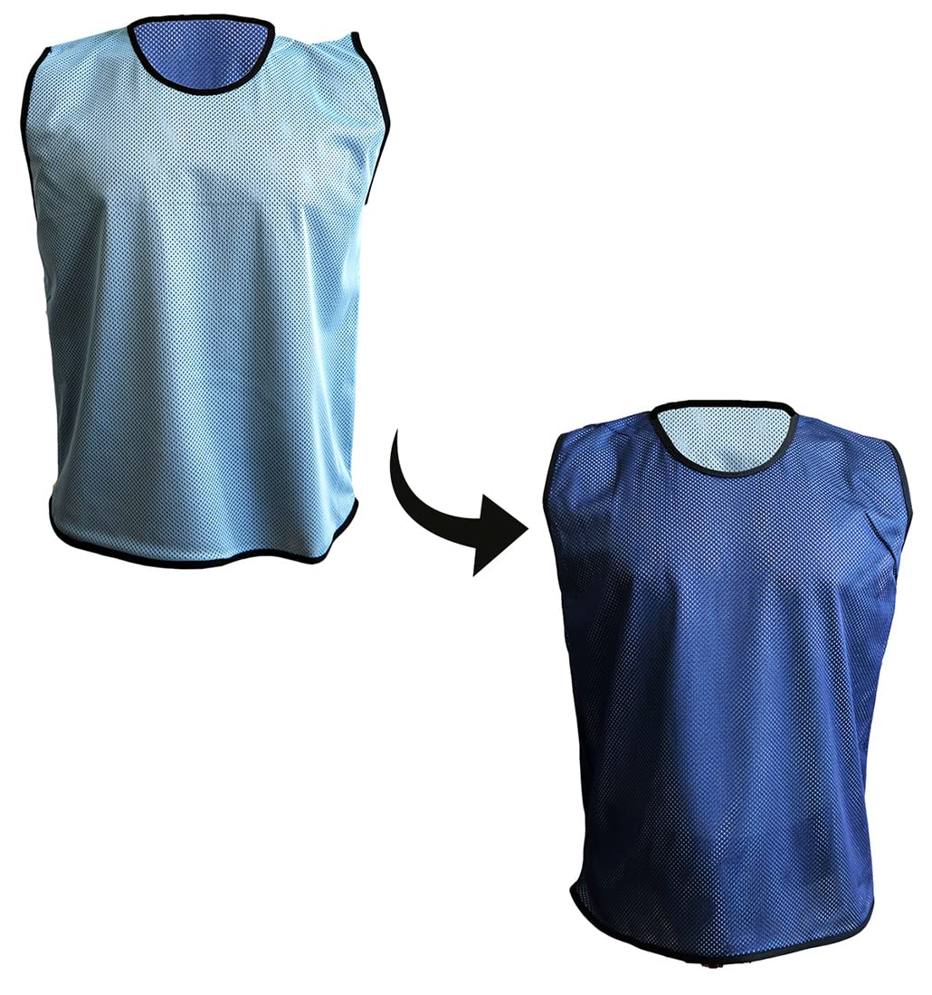 PROSTYLE SPORTS 10 Football Training Reversible Bibs Football Netball Rugby Hockey Cricket (Sky/Navy, Adult (Large-XL))
