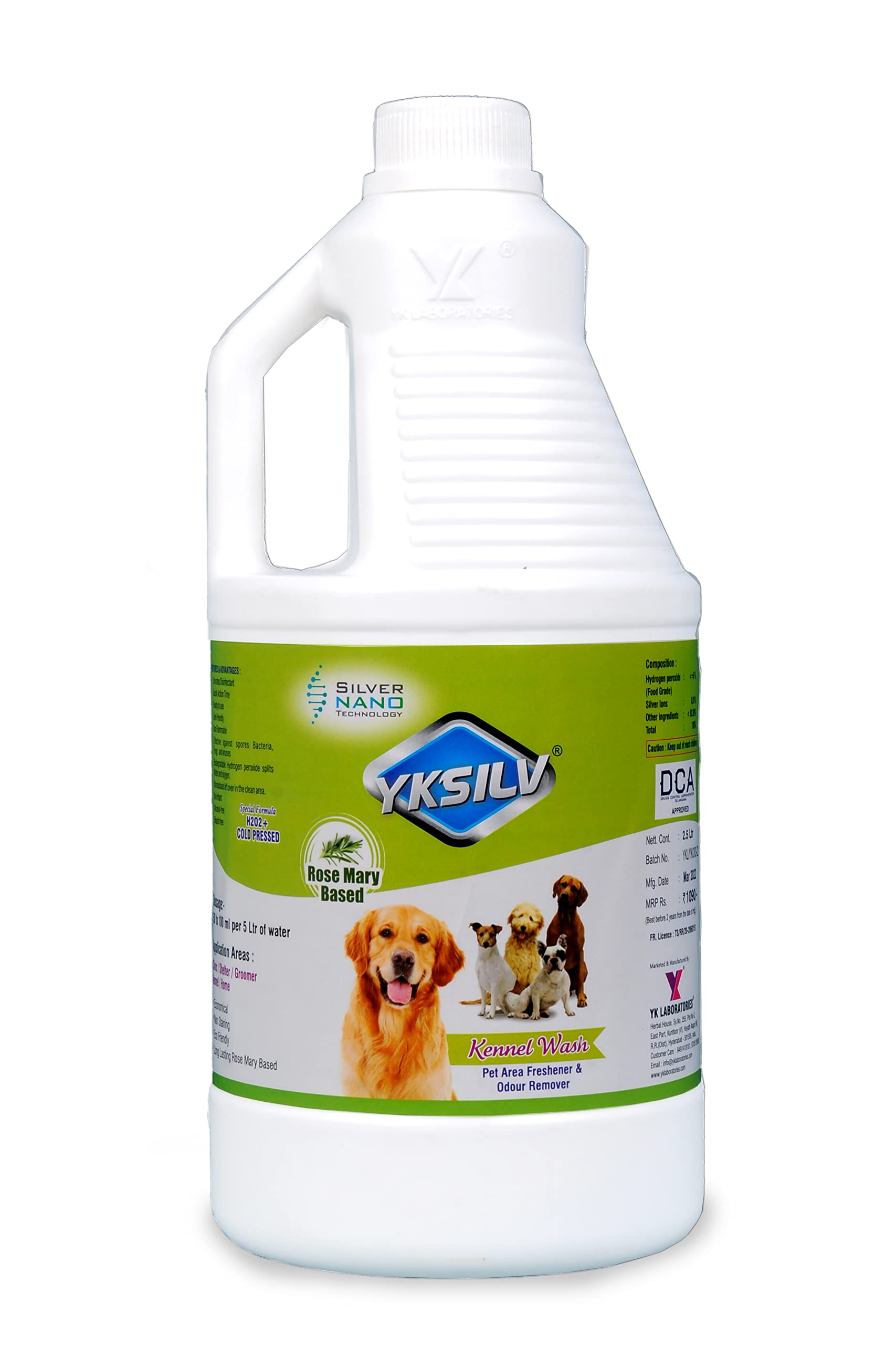 YK Laboratories® Organic Kennel Wash 2.5L | Disinfect & Odor Remover from Pet Area, Veterinary Clinics & Grooming Saloon - Rosemary Based