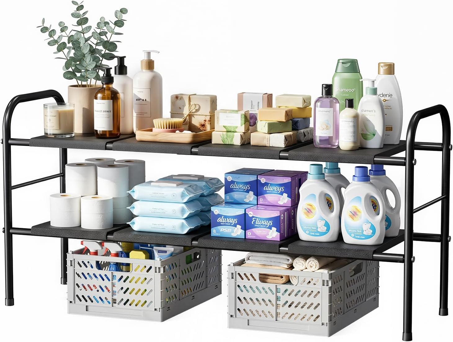 Nuovoware Under Sink Organizer, 2 Tier, Expandable, Black Nuovoware Under Sink Organizer, 2 Tier, Expandable, Black