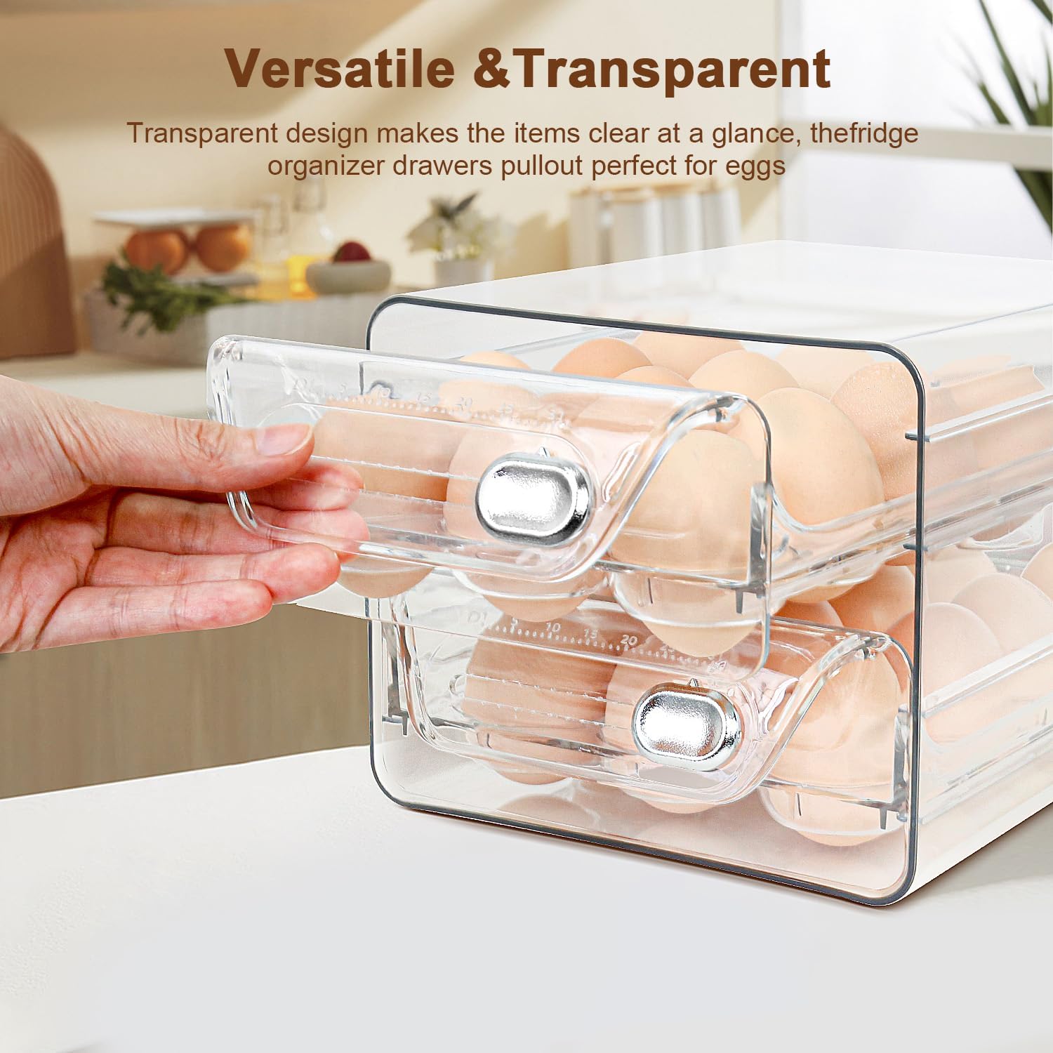 Egg Holder for Fridge 24, 2 Layers Stackable Clear Eggs Organizer, Egg Container for Refrigerator with Eggs 24 Count, Space-Saving Refrigerator Organizers and Storage in Home, Kitchen