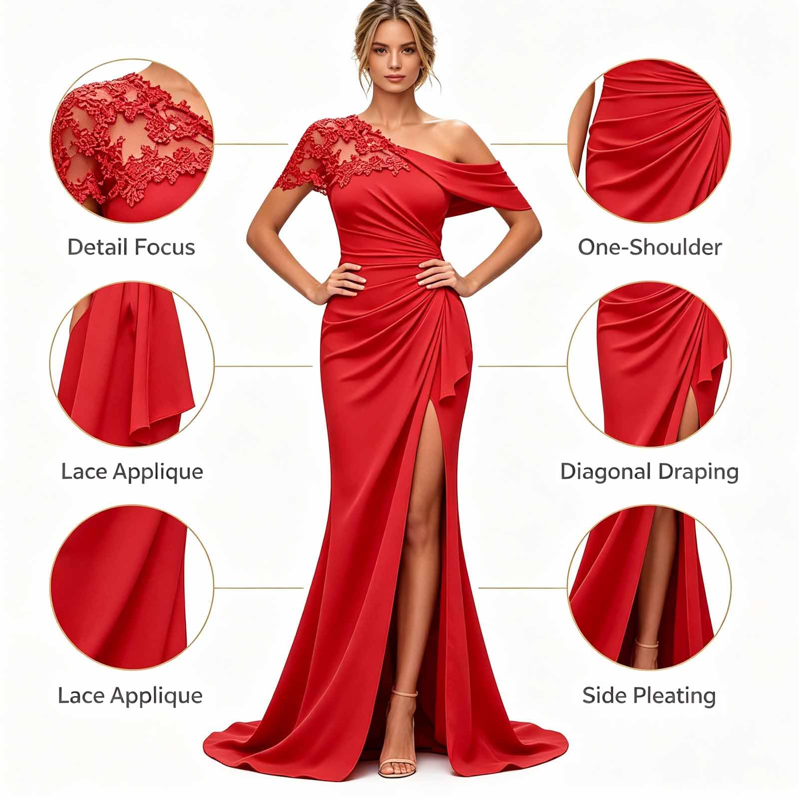 Sera Donna Vestito Sera Asimmetrico Chiffon Pizzo Lungo Matrimonio