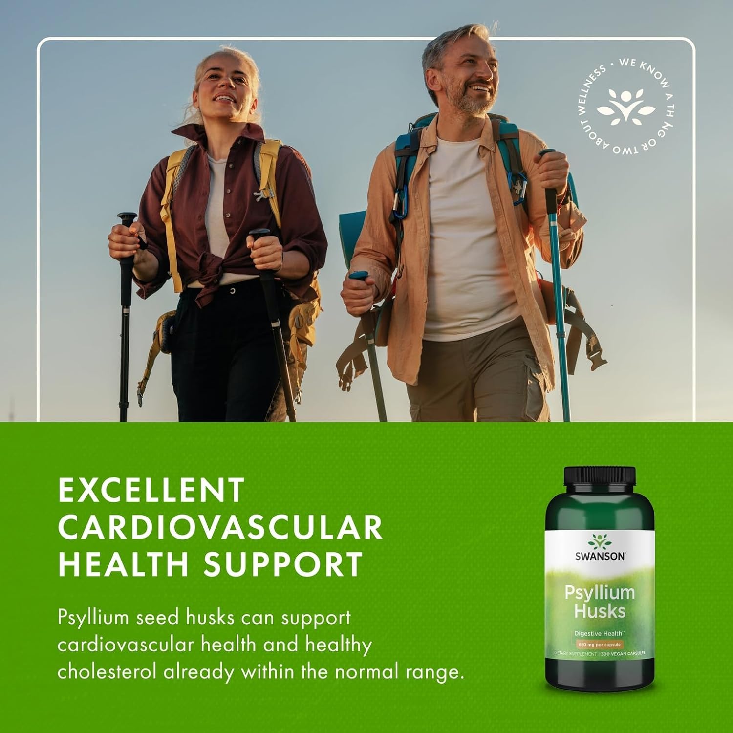Swanson Psyllium Husk Dietary Fiber Supplement 610 mg 300 Capsules - (2 Pack)