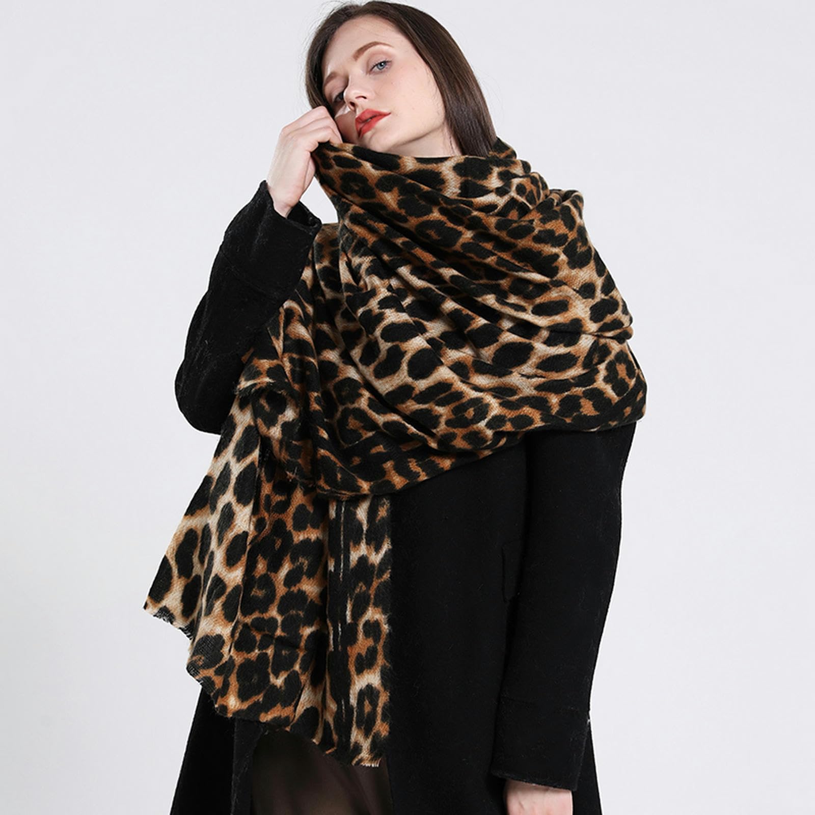 Bufanda para mujer Bufanda con estampado de leopardo de invierno para mujer, material de cachemira suave, chal y bufanda de moda (Y A)