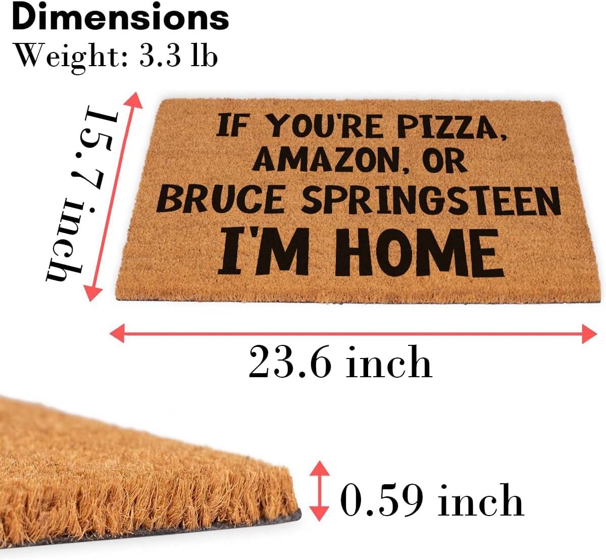 Funny Coir Doormat 23.6 x 15.7 inch Personalized House Warming Gift Mat for Outside Entrance Front Porch Patio Door Non-Slip Decor (If You're Pizza, Amazon, Or Springsteen I'm Home)