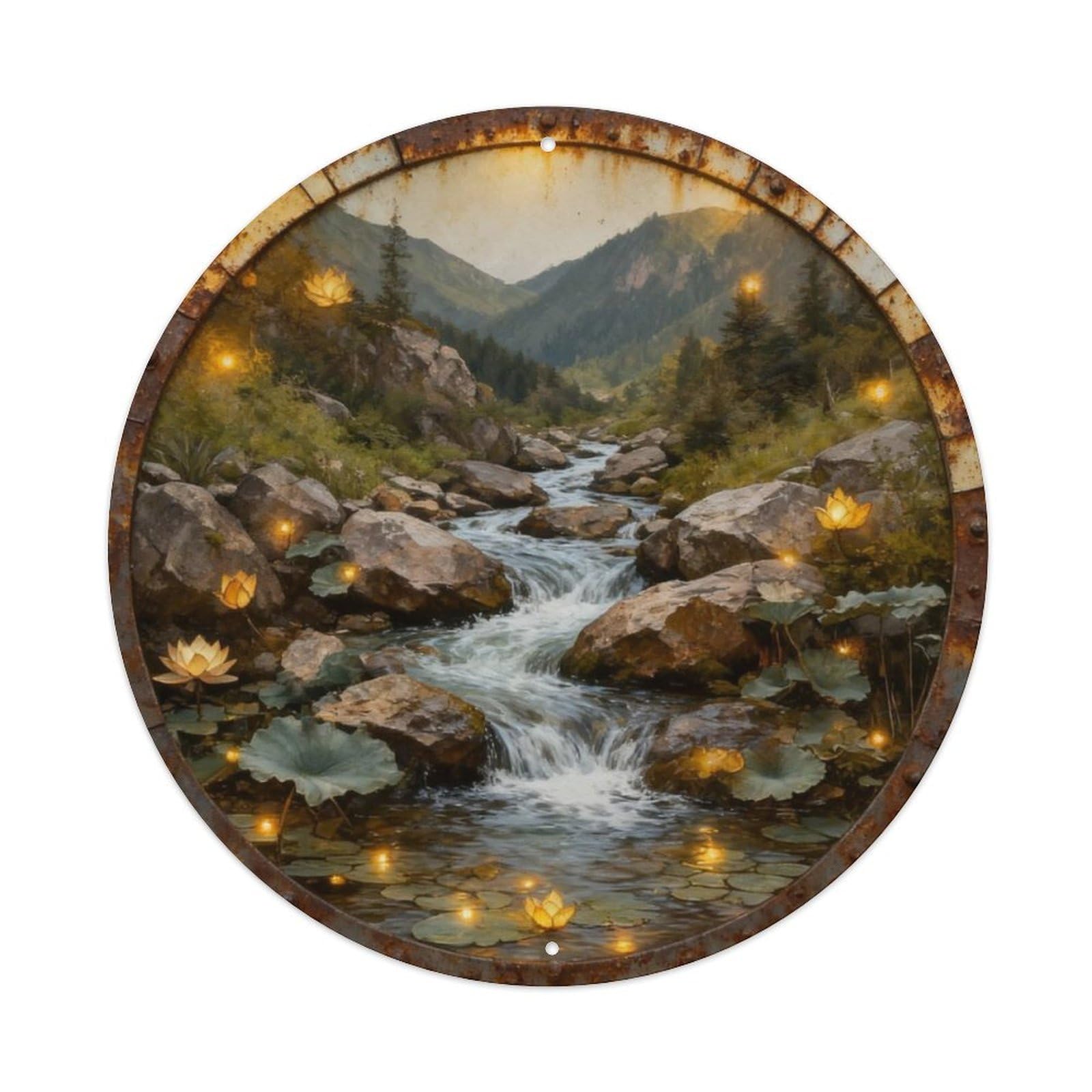 Mountain Stream Over Rocks Metal Tin Sign Plaque